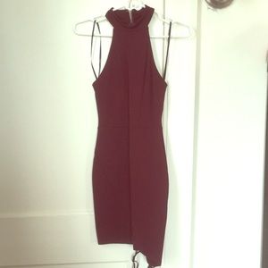 Burgundy body con mini dress